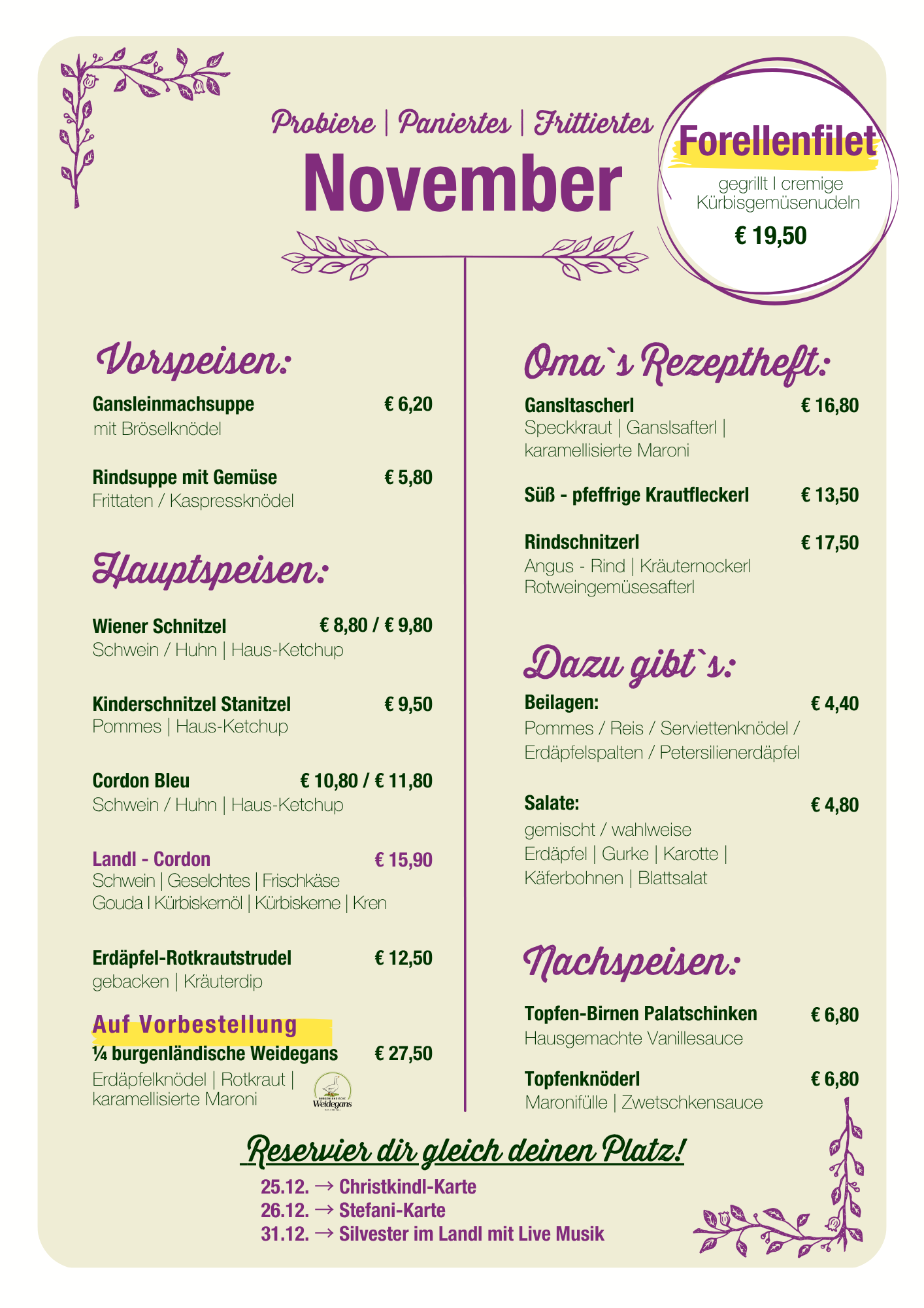 Speisekarte Landrasthaus SpeisekarteLandrasthausOktober