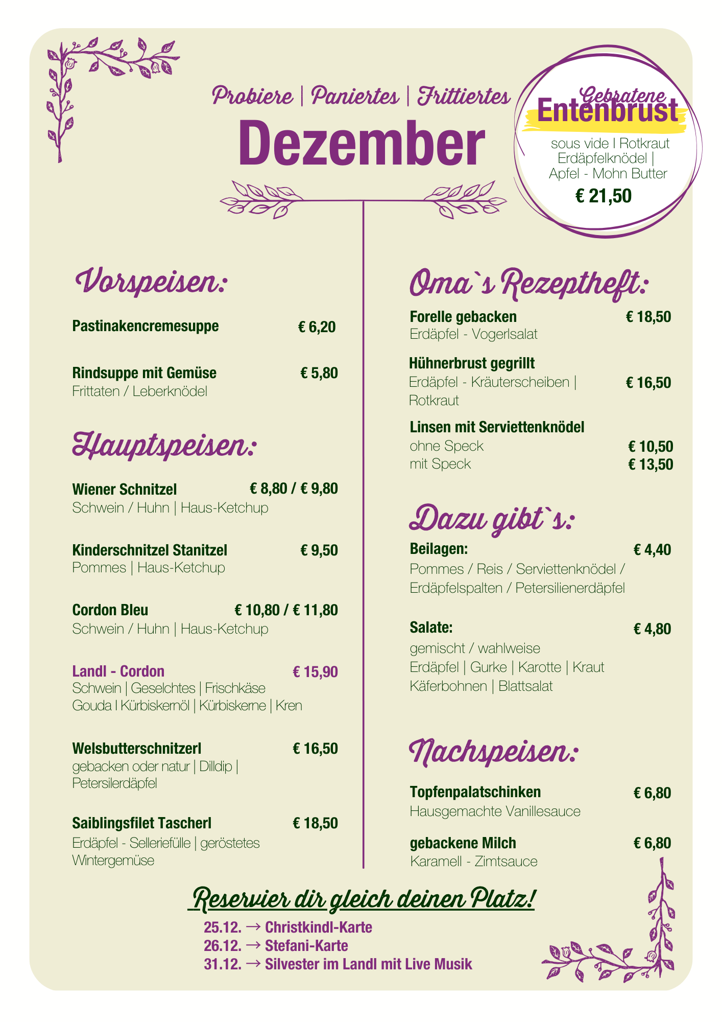 Speisekarte Landrasthaus SpeisekarteLandrasthausDezember