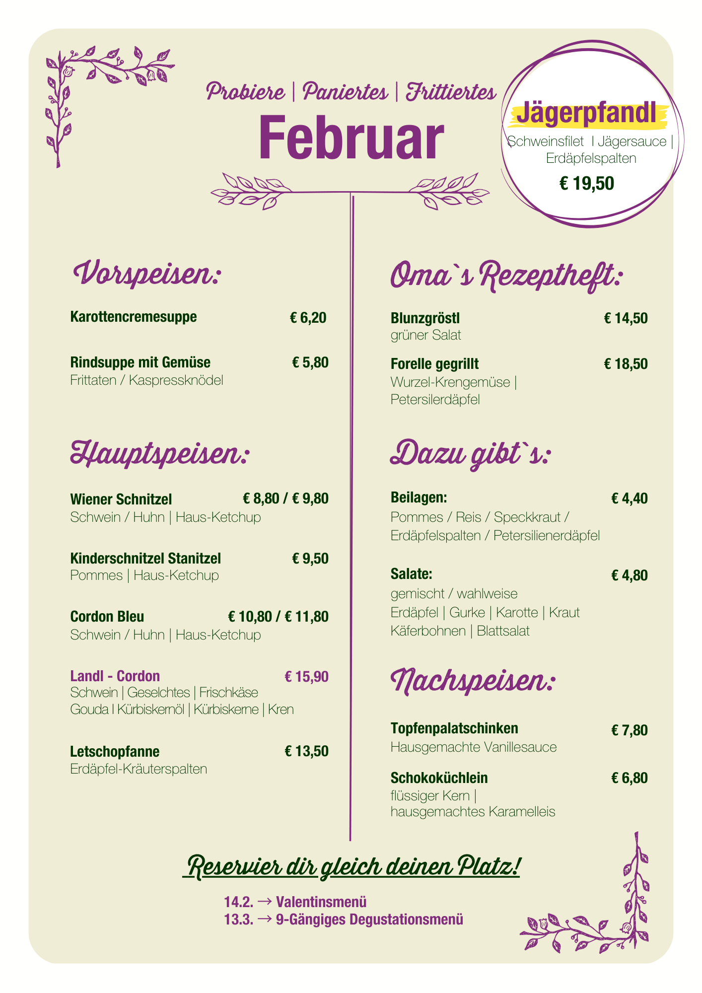 Speisekarte Landrasthaus SpeisekarteLandrasthausFebruar
