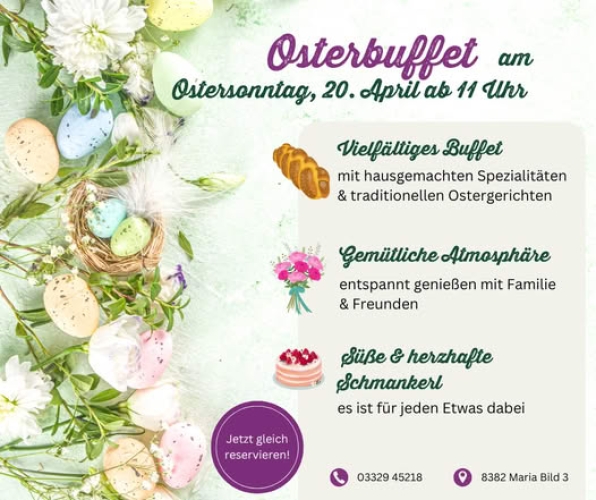 Osterbuffet im herzlich dekorierten LandRastHaus Maria Bild